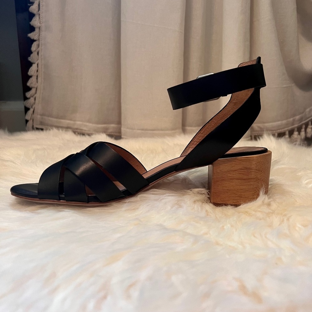 Madewell Black Woven-Strap Leather Heeled Sandals Size 7.5